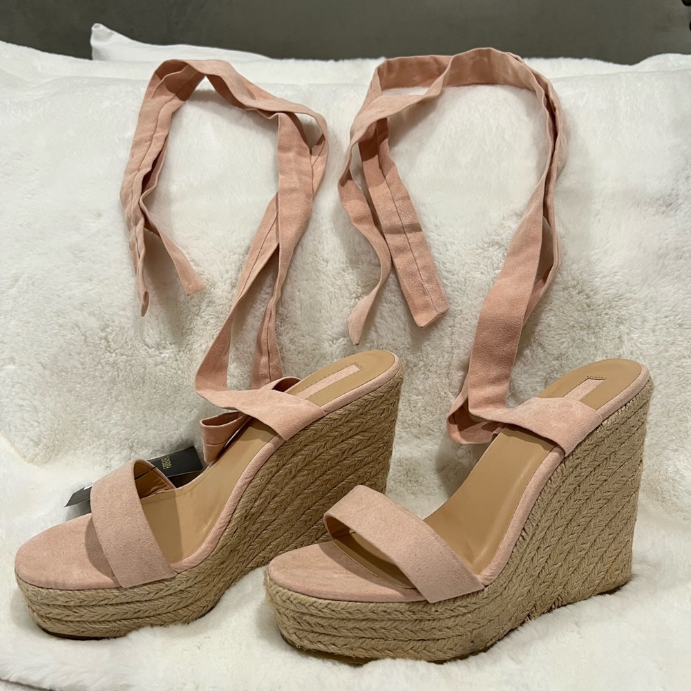 Brand New Forever21 Pink Ballerina Wrap Wedges Size 8